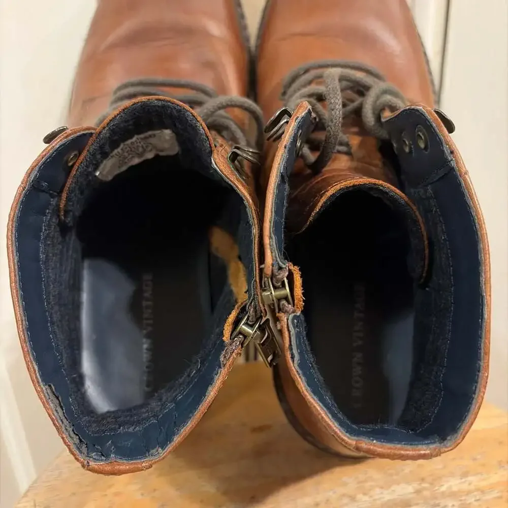 Crown Vintage Men's Brown Leather Lace-Up Combat Boots Size 9